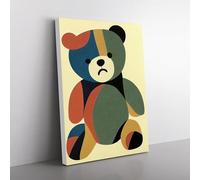 Teddy Bear Mid Century Vol.3 Canvas Wall Art Print Ready to Hang, Framed Picture for Living Room Bedroom Home Office Décor, 76x50 cm (30x20 Inch)