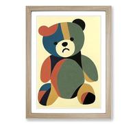 Teddy Bear Mid Century Vol.3 Framed Print | A2 Oak Framed Wall Art | Ready to Hang | Mid-Century Modern Animal Picture | Living Room Bedroom Lounge Office