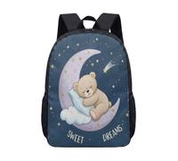 Teddy Bear Moon Sleep 17 Inch Backpack Sweet Dreams Starry Night Kids School Bag Whimsical Print Child Travel Pack (01)