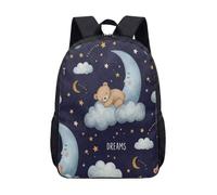 Teddy Bear Moon Sleep 17 Inch Backpack Sweet Dreams Starry Night Kids School Bag Whimsical Print Child Travel Pack (02)