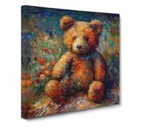 Teddy Bear Neo-Impressionism | Canvas Wall Art Print | Framed Ready to Hang Picture | Modern Art for Living Room Bedroom Kitchen Home | 20x20 Inch