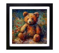 Teddy Bear Neo Impressionism Framed Wall Art Print 18x18 Inch Black