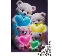 Teddy Bear Neon Heart 1000 Piece Jigsaw Puzzle for Adults 1000 Pieces Puzzle Game Calm Leisure 38x26cm/1000pcs