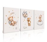 Teddy Bear Nursery Wall Art Decor Baby Boy Girl Room Poster Vintage Nursery Canvas Wall Decor Toddler Kids Room Pictures Cute Bear Neutral Artwork for Bedroom Playroom 16x24x3 Inch Wrapped Canvas