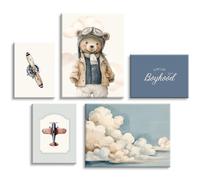 Teddy Bear Nursery Wall Art Decor Vintage Boy Room Pictures Baby Boy Nursery Canvas Wall Decor Blue Vintage Airplane Poster Kids Travel Aviation Prints for Playroom Bedroom 8x10x5 Inch Wrapped Canvas