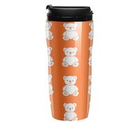 Teddy Bear Pattern Plastic Coffee Cup Travel Mug Double Walled Leakproof Tumbler with Lid for Home Office 350ml