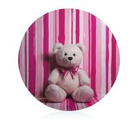 Teddy Bear Peach Rose Cutting Board, 8" Sublimation Glass Chopping Board Round Cutting Boards for Kitchen Decor, Anti Slip Heat Resistant Glass Plate for Countertop