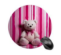 Teddy Bear Peach Rose Round Mouse Pad, Non-Slip Rubber Base Waterproof Washable, Computer Mouse Mat for Office Gaming Studying, Premium-Textured Durable Portable Circle Mousepad for Desktop PC Noteboo