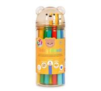 Legami - Set of 24 Coloured Pencils with Teddy Friends Sharpener, Teddy Friends Colouring Crayons, Bear, Durable, Woodless, Bright Colours, Reusable PET Container