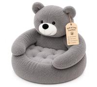 Teddy Bear Pet Bed for Small Dogs and Cats, Plush Dog Bed，Grey：S