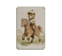 Teddy Bear Riding A Pony Tin Sign Vintage Metal Pub Club Cafe Bar Home Wall Art Decoration Poster Retro 8x12inch(20x30cm)