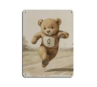 Teddy Bear Running in A Race Retro Poster Metal Tin Sign Chic Art Retro Iron Painting Bar People Cave Cafe Family Garage Poster Wall Decoration 12x16inch(30x40cm)