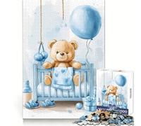 Teddy Bear Sitting in Blue Baby Cot 1000 Teenager Pieces Jigsaw Puzzle Mind Exercise Toy Bonding Time Precision Cut Art Collection Piece (38x26cm)