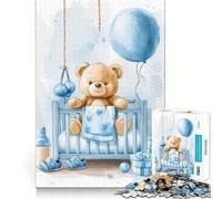 Teddy Bear Sitting in Blue Baby Cot 1000 Teenager Pieces Jigsaw Puzzle Mind Exercise Toy Bonding Time Precision Cut Art Collection Piece (38x26cm)
