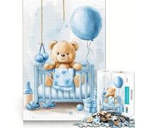 Teddy Bear Sitting in Blue Baby Cot Teenagers 1000 Piece Jigsaw Puzzle Memory Gain Light Relax Design Assembly Wall Art Decor (50x75cm)