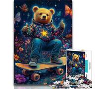 Teddy Bear Skateboarding 1000 Pieces Jigsaw Puzzle For Adults Teens,Learning Educational Toy for Is Ideal As A Gift for The Whole Family (50x75cm)