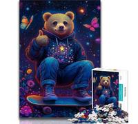 Teddy Bear Skateboarding Jigsaw Puzzles for Teenagers 1000 Piece,Learning Educational Toys Family Games Birthday Present,Gifts (50x75cm)