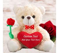 Teddy Bear Stuffed Animal with Heart and Rose & Bow as Personalised Valentine Gifts for Her/ Him, Teddy Bear with Name or Text for Men/ Women on Valentines Day/ Birthday/ Anniversary (8-IN--Red Heart)
