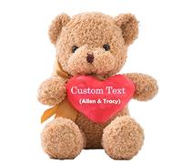 Teddy Bear Stuffed Animal with Heart as Personalized Gifts for Girlfriend/Boyfriend, Custom Named Teddy Bear for Birthday/Anniversary/Valentines Day (10 IN-Red Heart)
