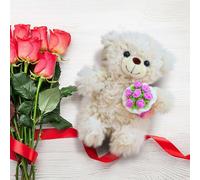 Teddy Bear Stuffed Animals with Rose, Valentine's Day Teddy Bear Plush Pillow, Soft Stuffed Animal Doll, Romantic Gift for Girlfriend Lover Mom Kids, Cozy Home Decor for Bedroom Sofa (01A)