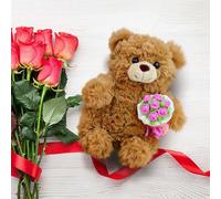 Teddy Bear Stuffed Animals with Rose, Valentine's Day Teddy Bear Plush Pillow, Soft Stuffed Animal Doll, Romantic Gift for Girlfriend Lover Mom Kids, Cozy Home Decor for Bedroom Sofa (B)