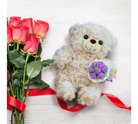 Teddy Bear Stuffed Animals with Rose, Valentine's Day Teddy Bear Plush Pillow, Soft Stuffed Animal Doll, Romantic Gift for Girlfriend Lover Mom Kids, Cozy Home Decor for Bedroom Sofa (F)