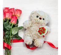 Teddy Bear Stuffed Animals with Rose, Valentine's Day Teddy Bear Plush Pillow, Soft Stuffed Animal Doll, Romantic Gift for Girlfriend Lover Mom Kids, Cozy Home Decor for Bedroom Sofa (D)