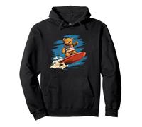 Teddy Bear Surfs Strong with American Pride Pullover Hoodie