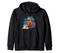 Teddy Bear Surfs Strong with American Pride Zip Hoodie