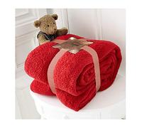 Teddy Bear Throws Blanket Double Size Bed Chair Sofa Soft Warm Cozy Fluffy Large Fleece, 130 x 180 Cm, Red