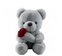 Teddy Bear - Valentine Teddy Bear for Girlfriend -Valentine Gift Teddy - 1 x 27CM Plush Bear Holding Rose - Stuffed Animals - Gift for Mothers Day, Birthday, Anniversary (Grey)