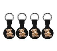 Teddy Bear With Beer Trendy GPS Cases Holder with Key Chain Ring Portable Protective Covers Compatible with Airtag