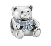 Teddy Bear with Blue Bow Charm Bead for Pandora Moments Bracelets Genuine 925 Sterling Silver Her Girls Women - Happy Birthday Gift Box