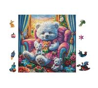 Teddy Bear with Cubs 100 Pieces Set Classic Jigsaw Puzzle Teen Fans 14-18 Yrs Brain Training Logic Skill Leisure Adventure Valentines Recycled Cardboard 28x28cm