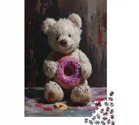 Teddy Bear with Donut 1000-Piece Puzzle for Adults, 38x26cm/1000pcs; to Complete Gradually over A Weekend; White Pieces with A Smooth Surface