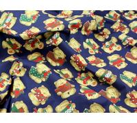 Teddy Bear with Gifts Print Polycotton Dress Fabric Navy Blue - per metre