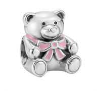 Teddy Bear with Pink Bow Charm Bead for Pandora Moments Bracelets Genuine 925 Sterling Silver Her Girls Women - Happy Birthday Gift Box