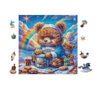 Teddy Bear with Rainbow 100 Pc Classic Jigsaw Puzzle Puzzle for Adults Hard Challenging Hobby Home Decor Poster High-grade Rigid Cardboard 28x28cm