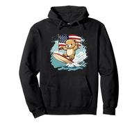 Teddy Bear with Waves and American Surfboard Outfit Pullover Hoodie