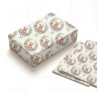 Teddy Bear Wrapping Paper Baby Shower Wrapping Paper 2 Flat Folded Sheets 19.7x27.6 Inch Thick Kraft Wrap for Girl Women Bridal with Watercolor Floral Wreath Rose Ribbon