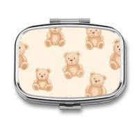 Teddy Bears Brown Beige Travel Pill Organizer with Mirror