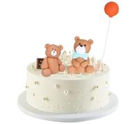 Teddy Bears Cake Topper 2pcs Soft Clay Teddy Brown Bear Birthday Cake Topper Balloon Bear Cake Topper Brown Resin Little Figurine Doll for Baby shower Anniversary Birthday Party Cake Decoration
