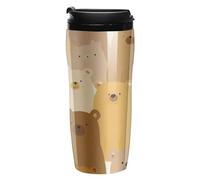 Teddy Bears Faces Coffee Cup Reusable Travel Mug Double Wall Thermal Insulated with Lid Hot Cold Drinks
