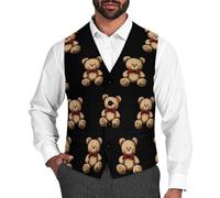 Teddy Bears Fashion Men's Waistcoat Personality Suit Vest for Formal Wedding Party S
