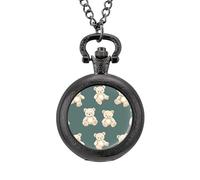 Teddy Bears Funny Men's Pocket & Fob Watches Analogue Display Quartz Watch with Chain for Birthday Christmas Father's Day Black-Style