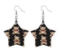 Teddy Bears Pattern Artistic Wooden Earrings Pendant Vintage Earring Hooks Trendy Vacation Dangle Boho Eardrop Love