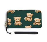 Teddy Bears Pattern Cute Coin Purse Leather Small Change Purse Zipper Travel Wallet Holder with Hand Strap