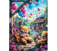 Teddy Bears Picnic in Magical Forest 300 Pieces Jigsaw Puzzles For Men Educational Decompression Adults Anxiety Memory Care Mothers Valentines Gift Durable Cardboard 300 PCS