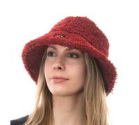 CRAGGI Teddy Borg Bucket Hat Wide Brim Crimson Red Sherpa Festival Hat