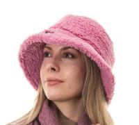 CRAGGI Teddy Borg Bucket Hat Wide Brim Pink Sherpa Festival Hat